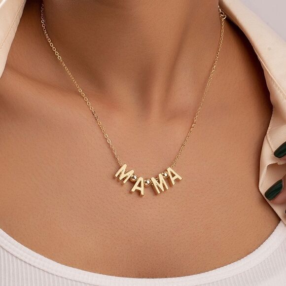 NEW MAMA Letters Gold Plated Chain Necklace - Picture 1 of 6